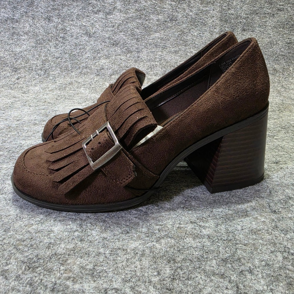 a.n.a Women Loafer Faux Suede Brown 7.5 M Faxon Kiltie‎ Block Heel Buckle New